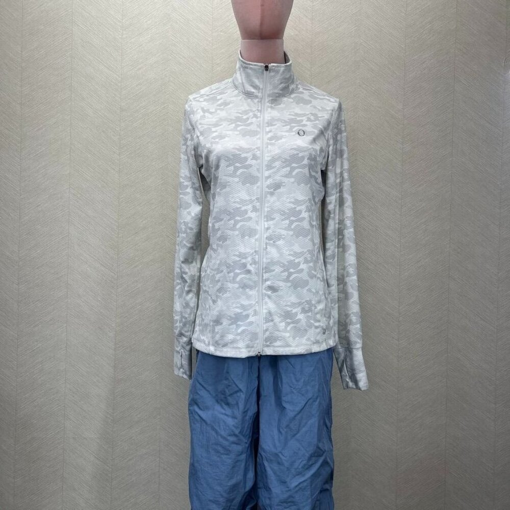 Straight Down Light Grey and White Camouflage Womens Zip Up Jacket Size S